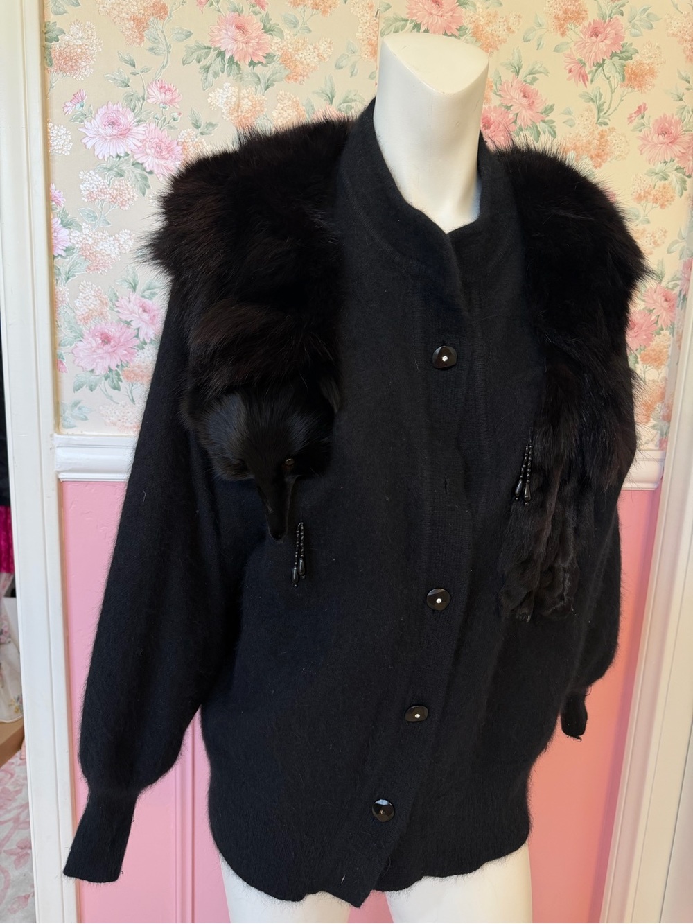 American Vintage Black Teddy Jacket with Fur Trim
